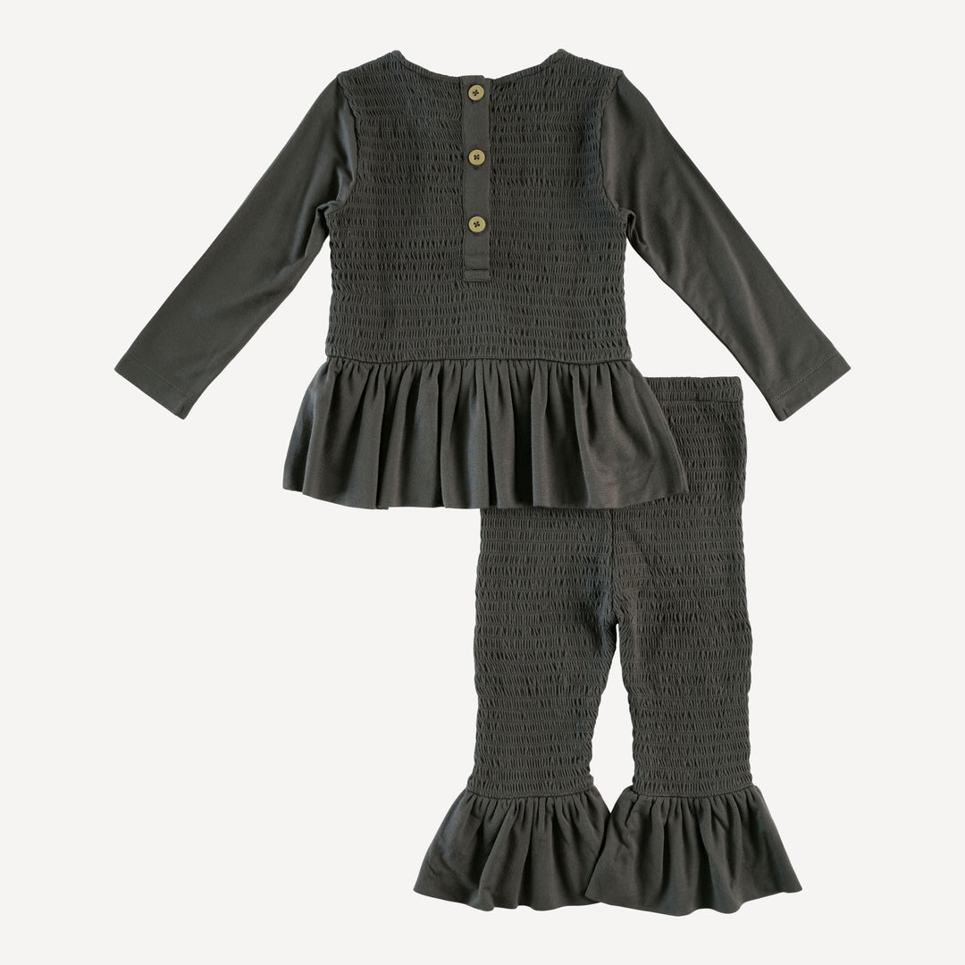 long sleeve smocked ruffle top and pant set | beluga | modal