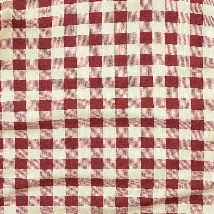 long sleeve lap neck knotted gown | berry gingham | bamboo