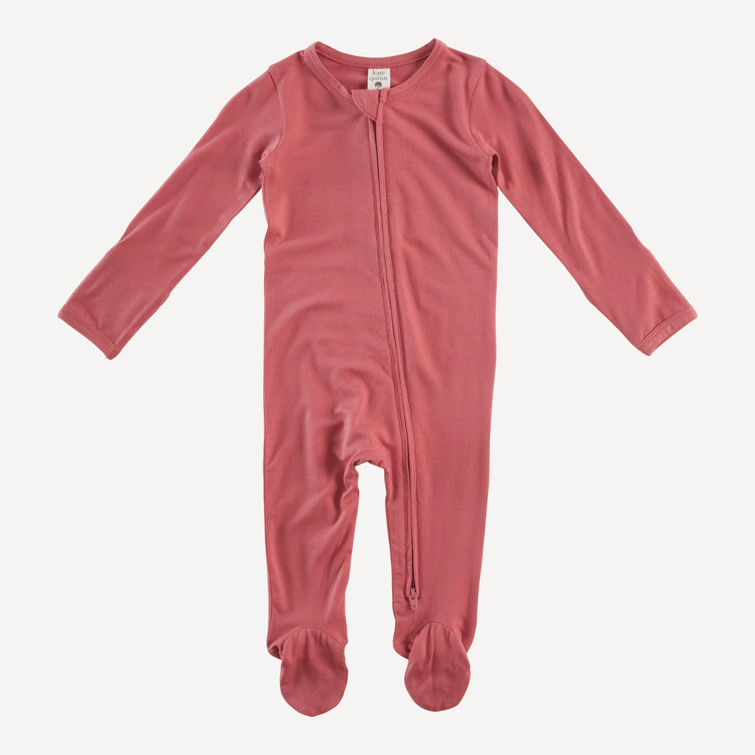 long sleeve two way zipper footie | berry | bamboo