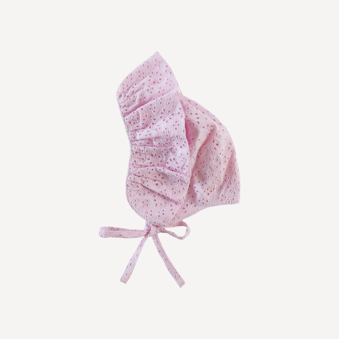 big ruffle bonnet | pink | organic cotton woven eyelet