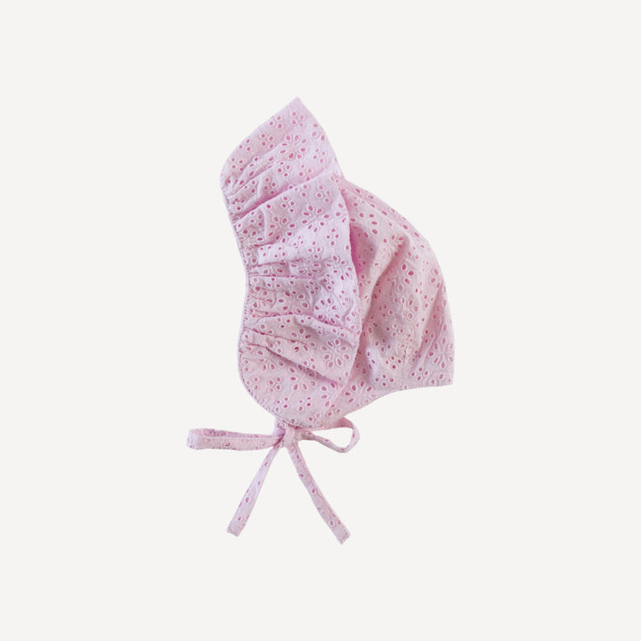 big ruffle bonnet | pink | organic cotton woven eyelet