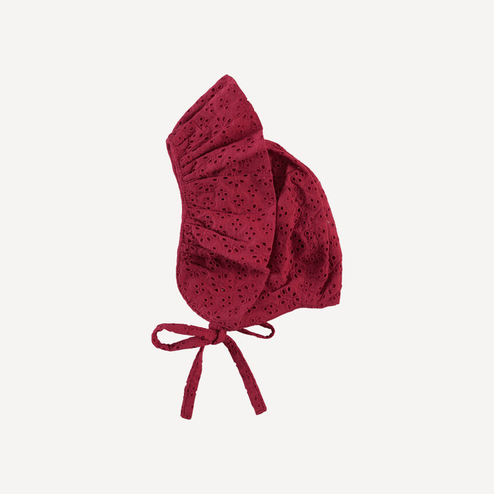 big ruffle bonnet | red violet | organic cotton woven eyelet