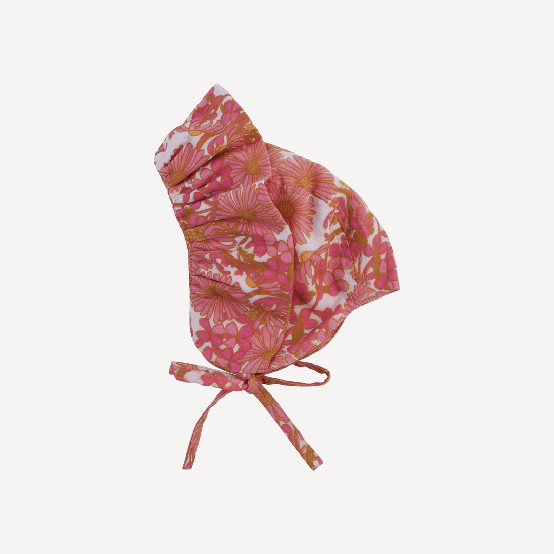 big ruffle bonnet | pink 70s daisy | organic cotton gauze