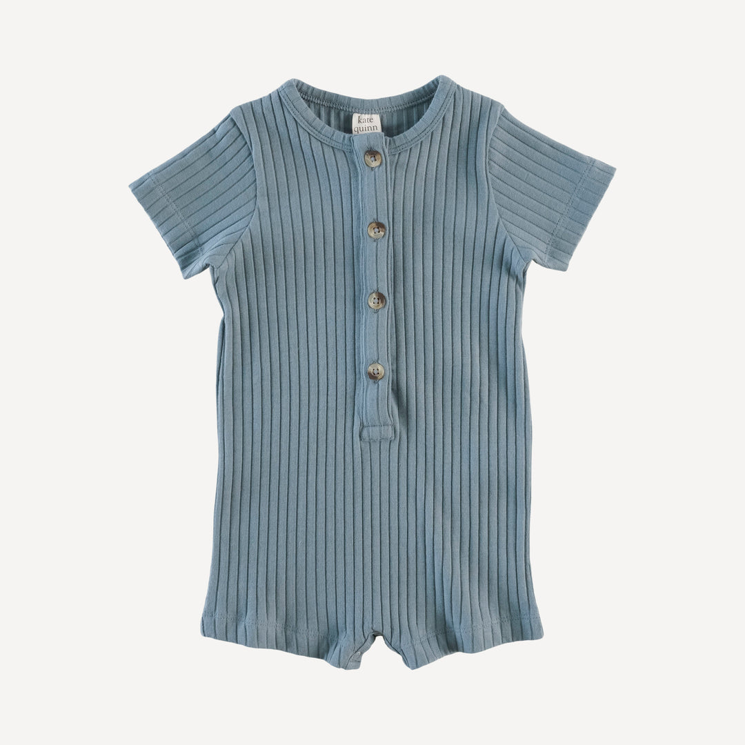 short sleeve union shortie | bird blue | organic cotton wide rib