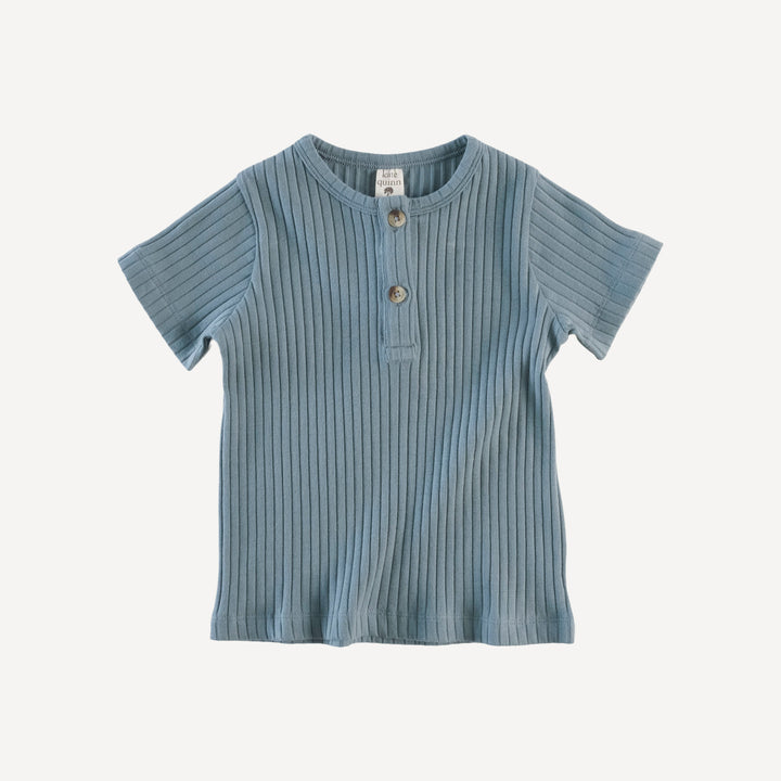 short sleeve basic henley tee | bird blue | organic cotton wide rib