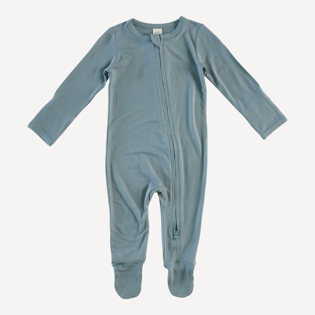 long sleeve zipper footie | bird blue | lenzing modal