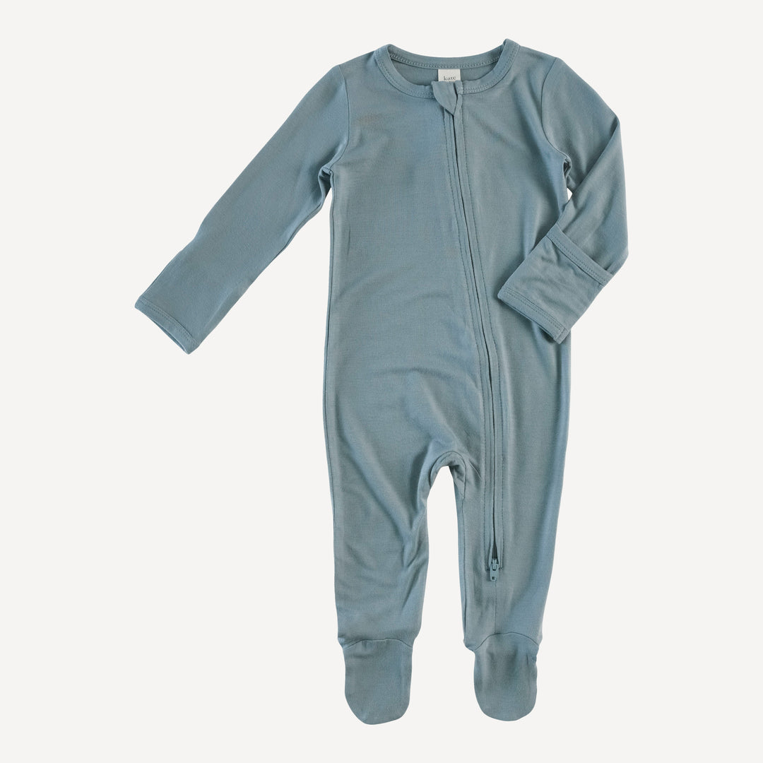 long sleeve zipper footie | bird blue | lenzing modal