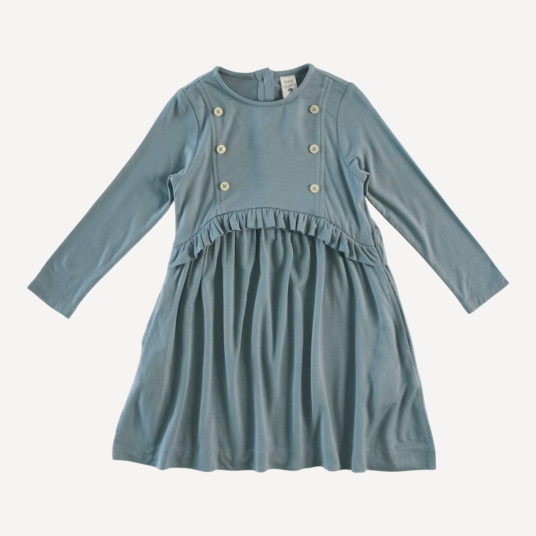 long sleeve button yoke dress | bird blue | lenzing modal