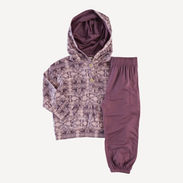 long sleeve boxy henley kanga hoodie + relaxed jogger set | bird nouveau | modal