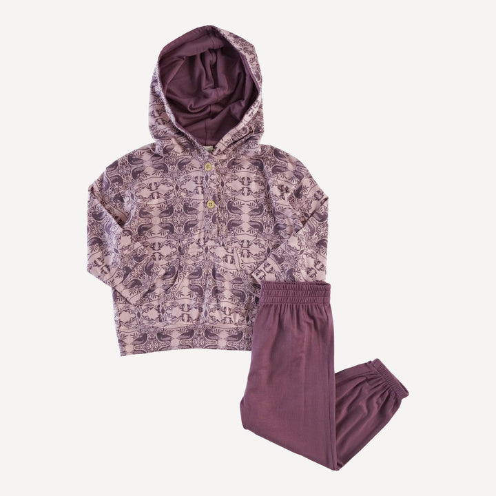 long sleeve boxy henley kanga hoodie + relaxed jogger set | bird nouveau | modal