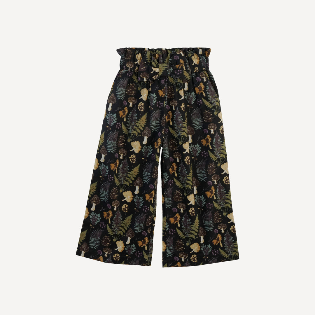 paper bag pant | black autumn botanical | organic cotton woven