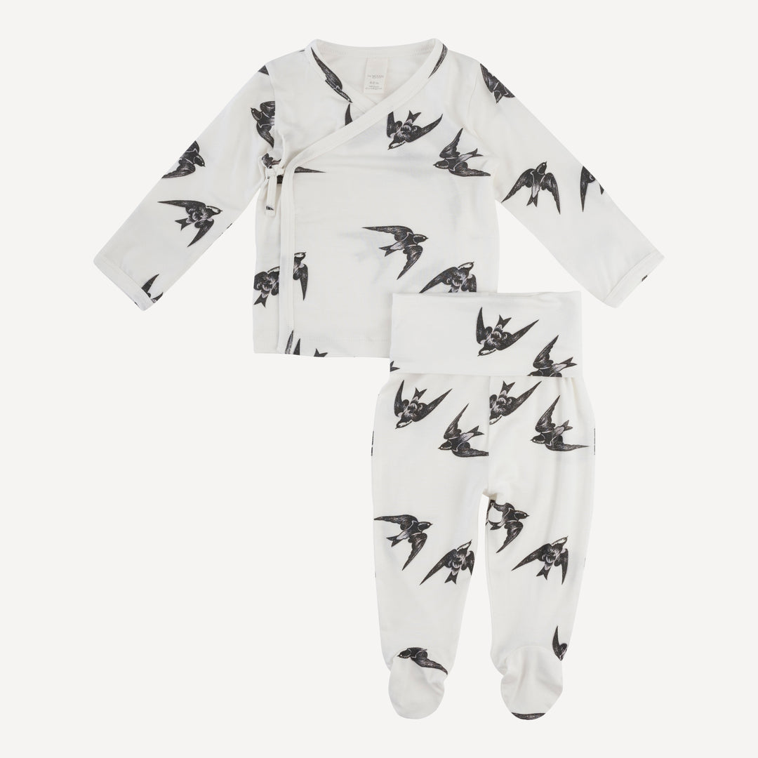 wrap layette set | black birds | modal