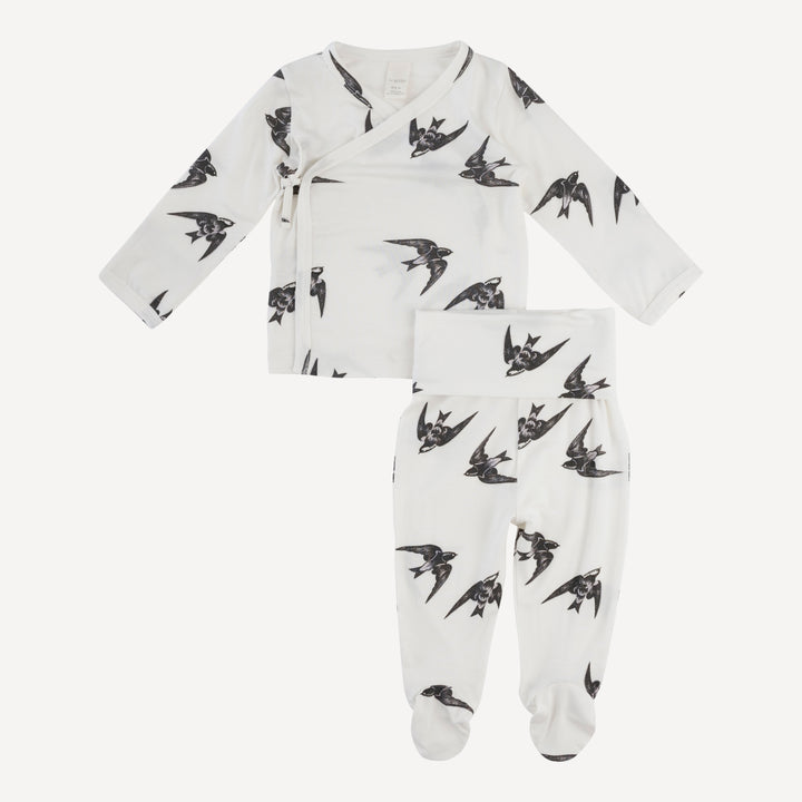 wrap layette set | black birds | modal