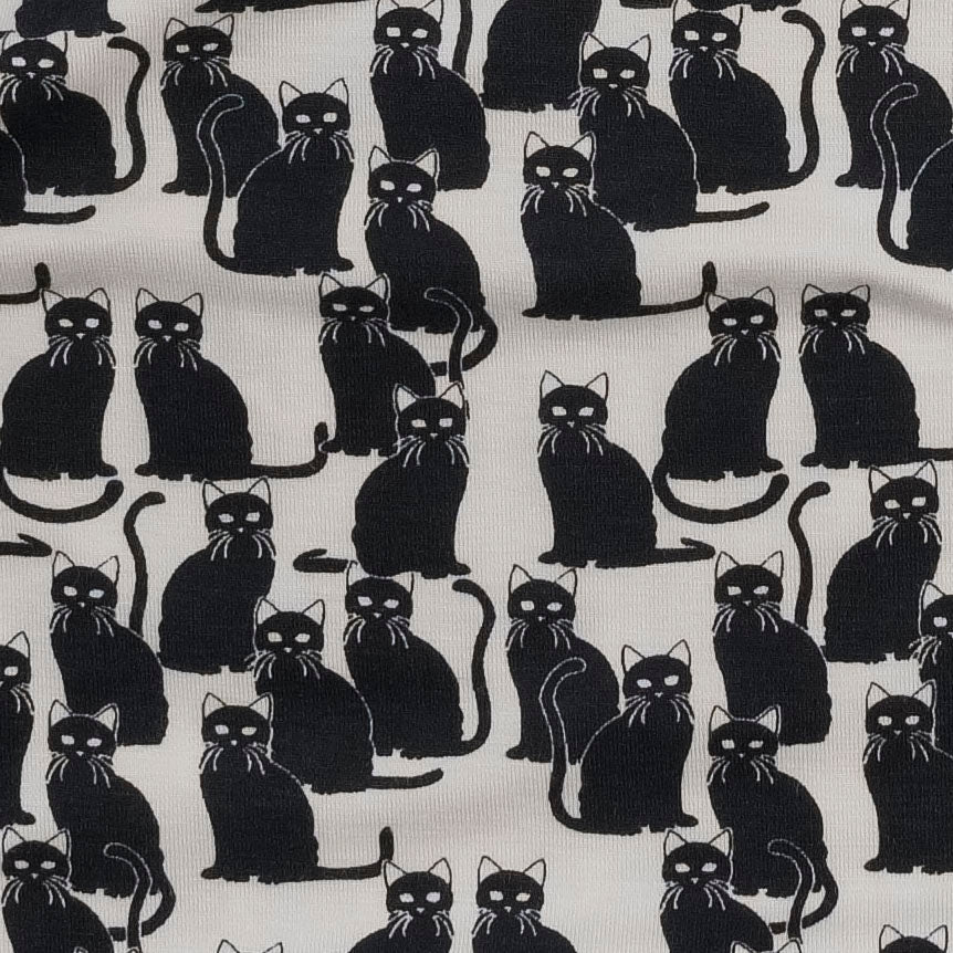 long sleeve pocket boxy tee | black cats | organic cotton interlock