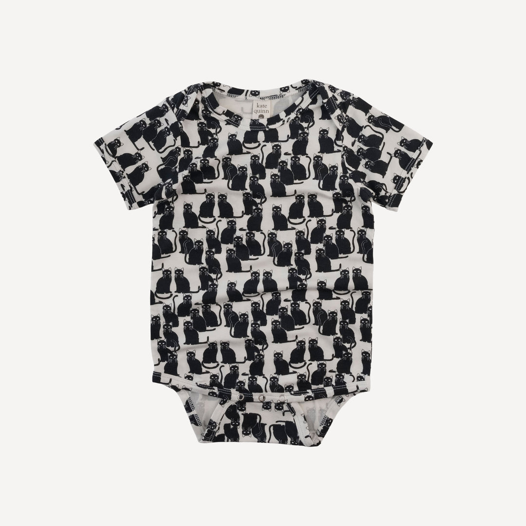 short sleeve lap neck bodysuit | black cats | bamboo