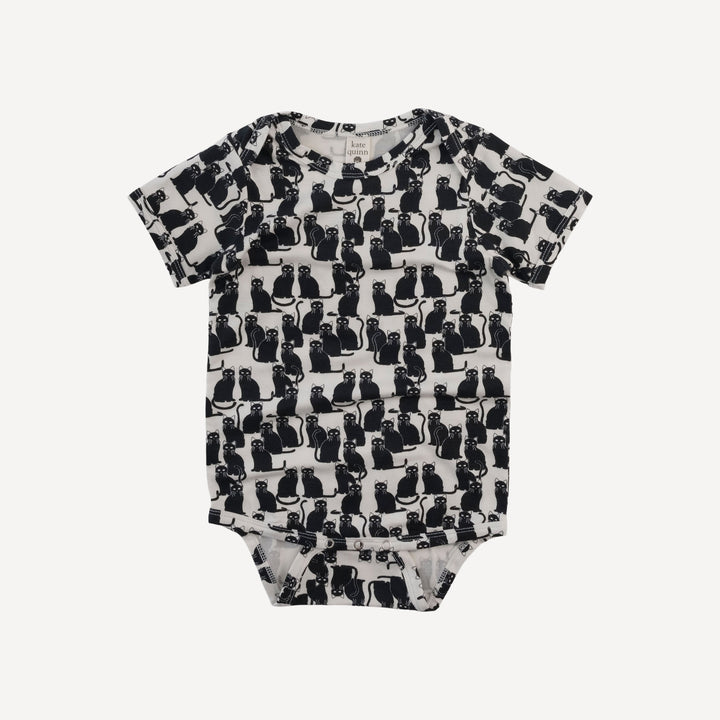 short sleeve lap neck bodysuit | black cats | bamboo