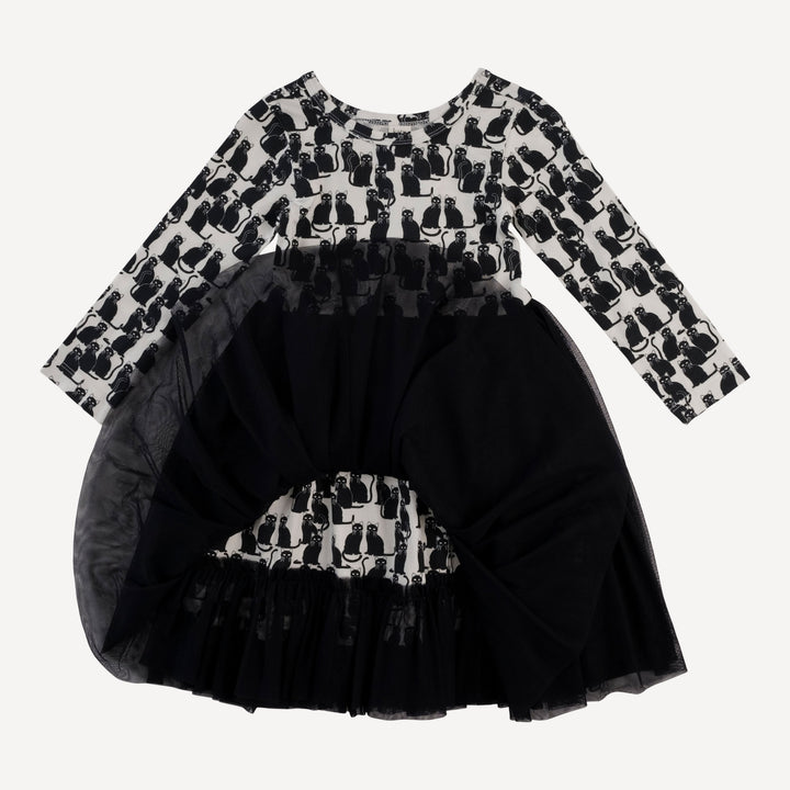 long sleeve ballerina tulle dress | black cats | organic cotton interlock