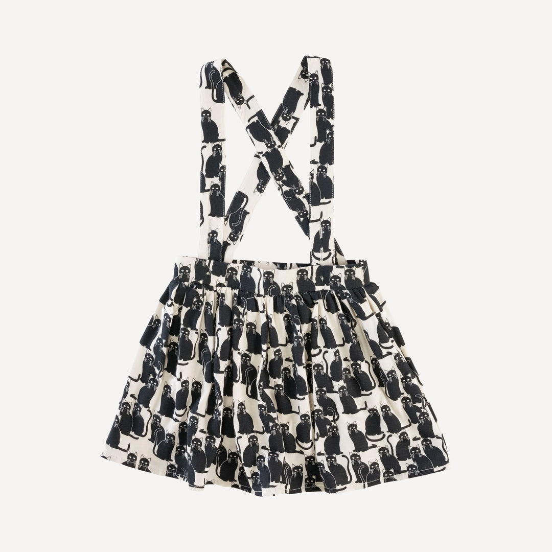 gathered suspender skirt | black cats | organic cotton interlock