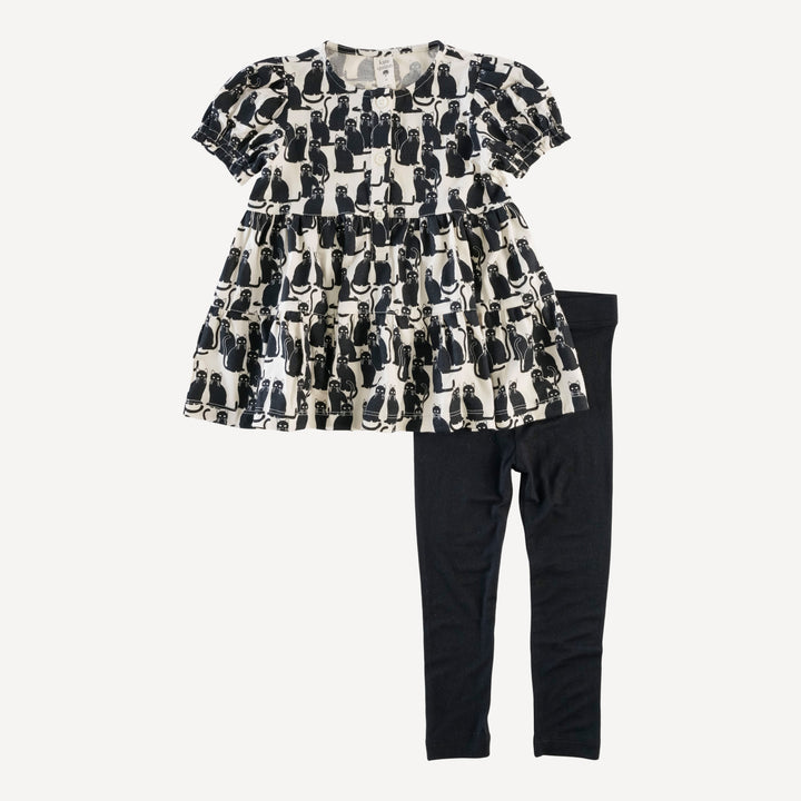 short puff sleeve prairie top + legging set | black cats | organic cotton interlock