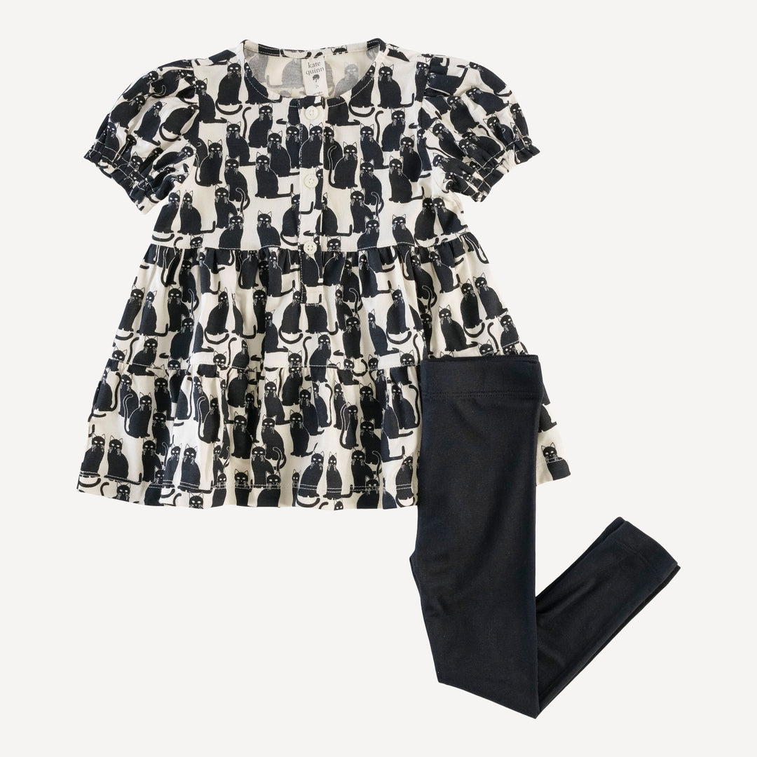 short puff sleeve prairie top + legging set | black cats | organic cotton interlock