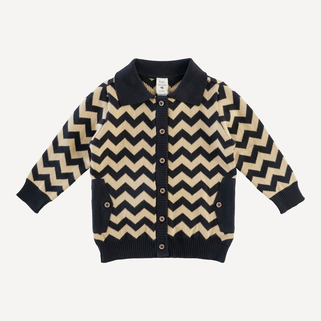 goldilocks cardigan | black chevron stripe | organic cotton jacquard knit