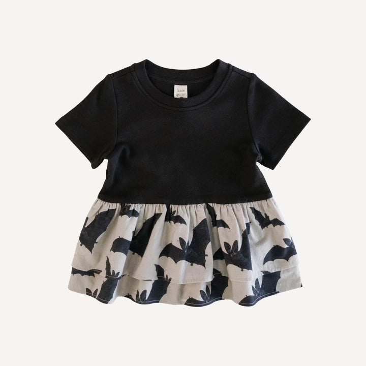 short sleeve double skirted ruffle top | black | organic cotton interlock