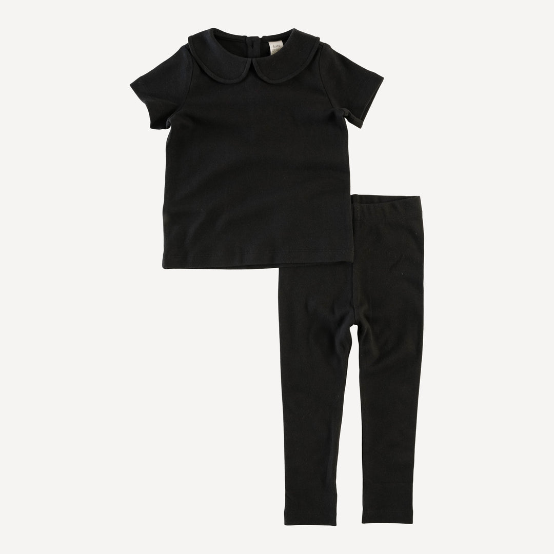 short sleeve peter pan top + legging set | black | organic cotton interlock