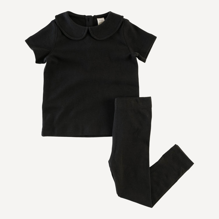 short sleeve peter pan top + legging set | black | organic cotton interlock