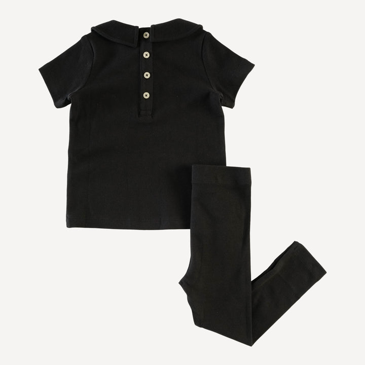 short sleeve peter pan top + legging set | black | organic cotton interlock