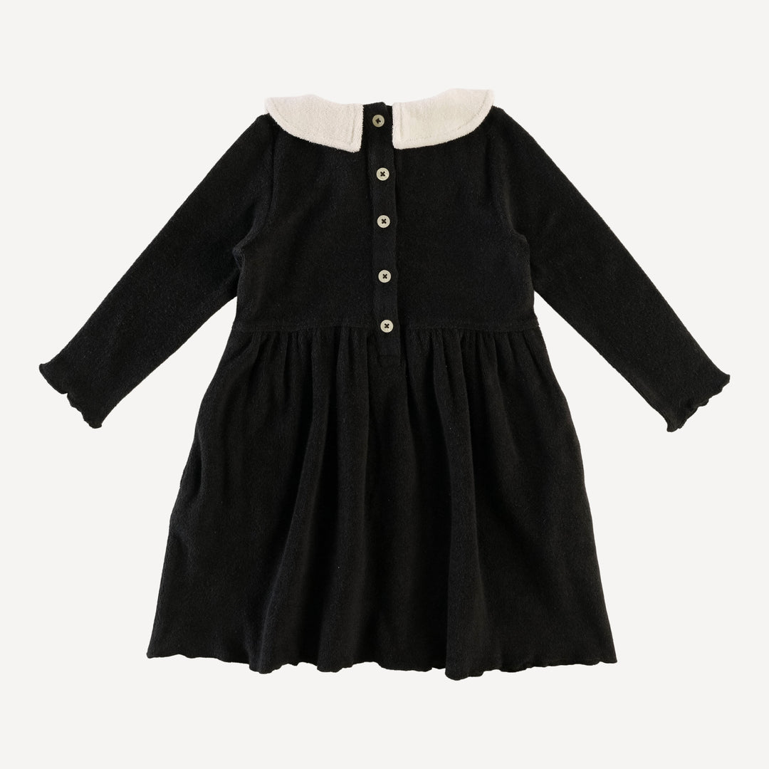 long sleeve lettuce peter pan dress | black | organic cotton terry