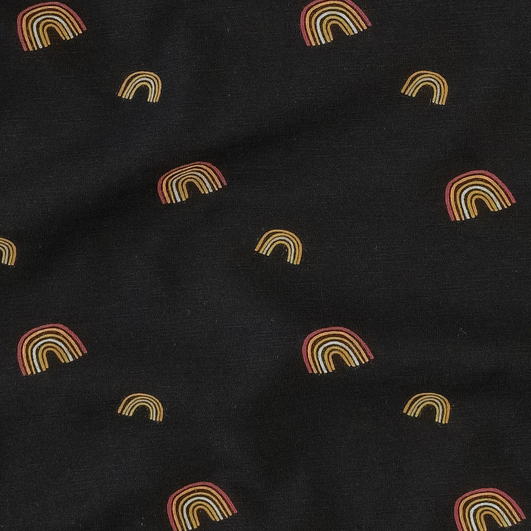 womens roll legging | black multi rainbow | organic cotton slub