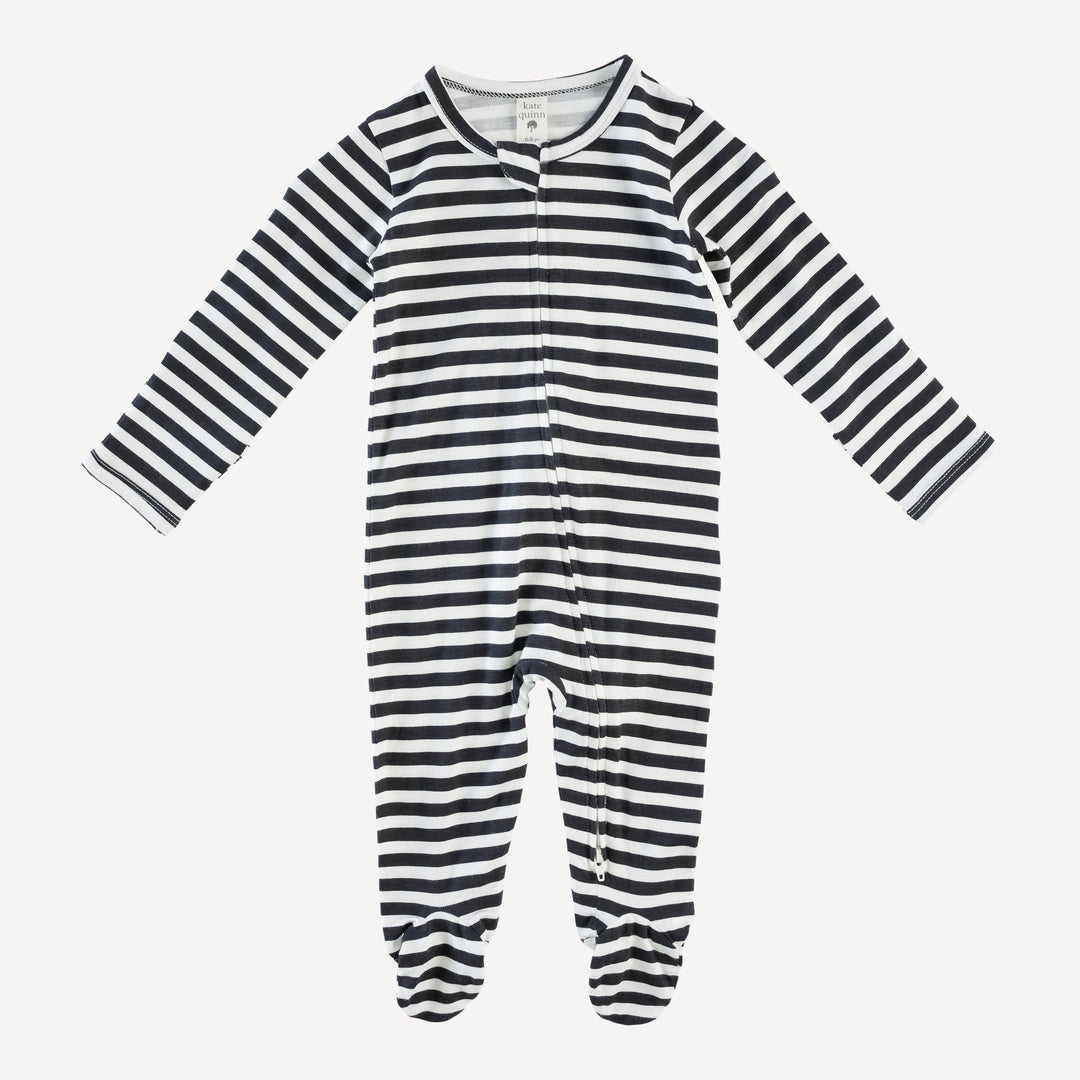 long sleeve zipper footie | black stripe | bamboo