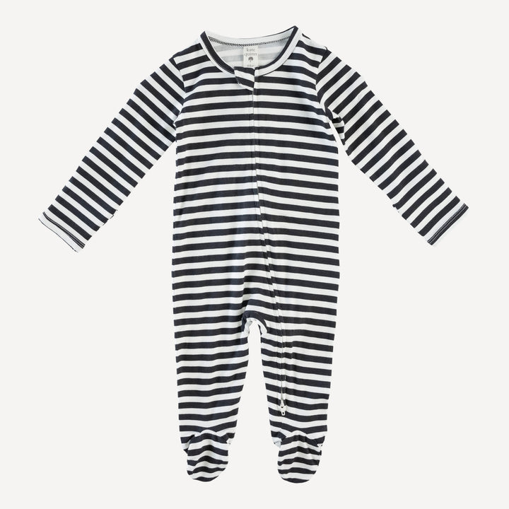 long sleeve zipper footie | black stripe | bamboo