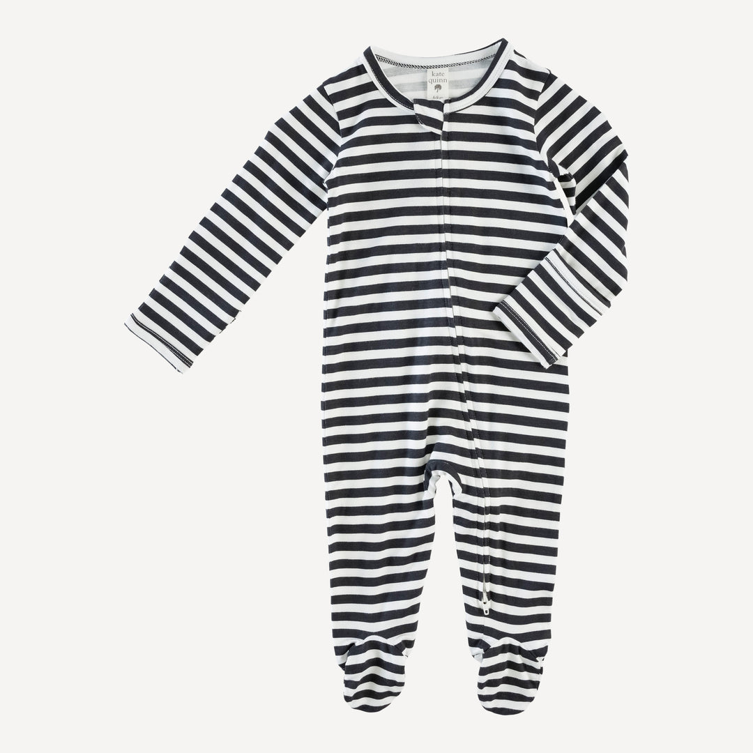 long sleeve zipper footie | black stripe | bamboo