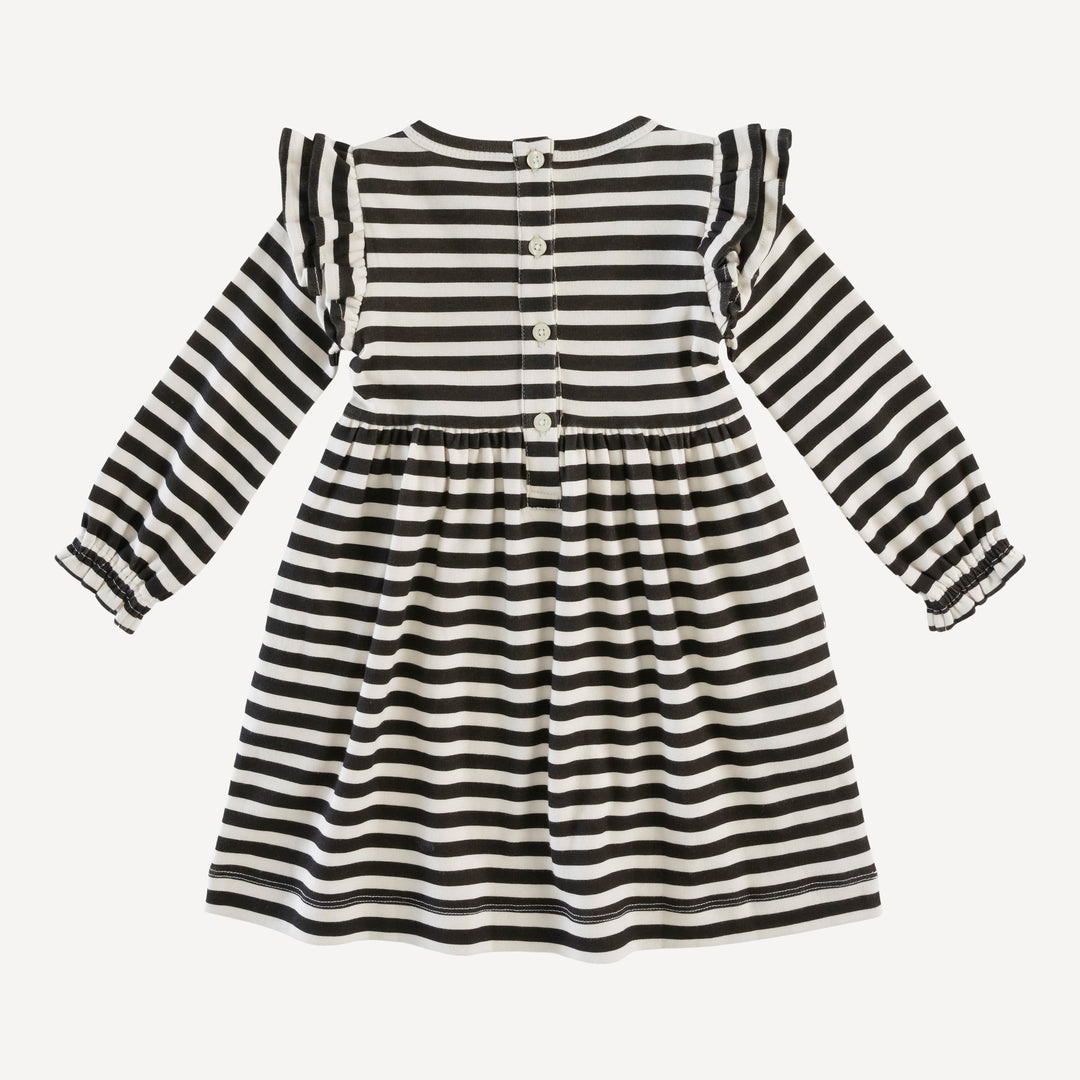 long sleeve double ruffle dress | black stripe | organic cotton interlock