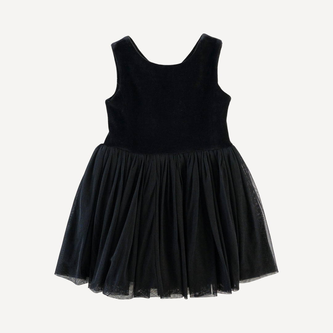 sleeveless back bow tulle dress | black | organic cotton velour