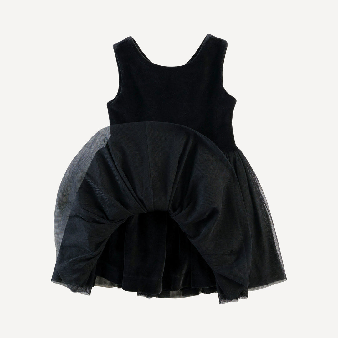 sleeveless back bow tulle dress | black | organic cotton velour