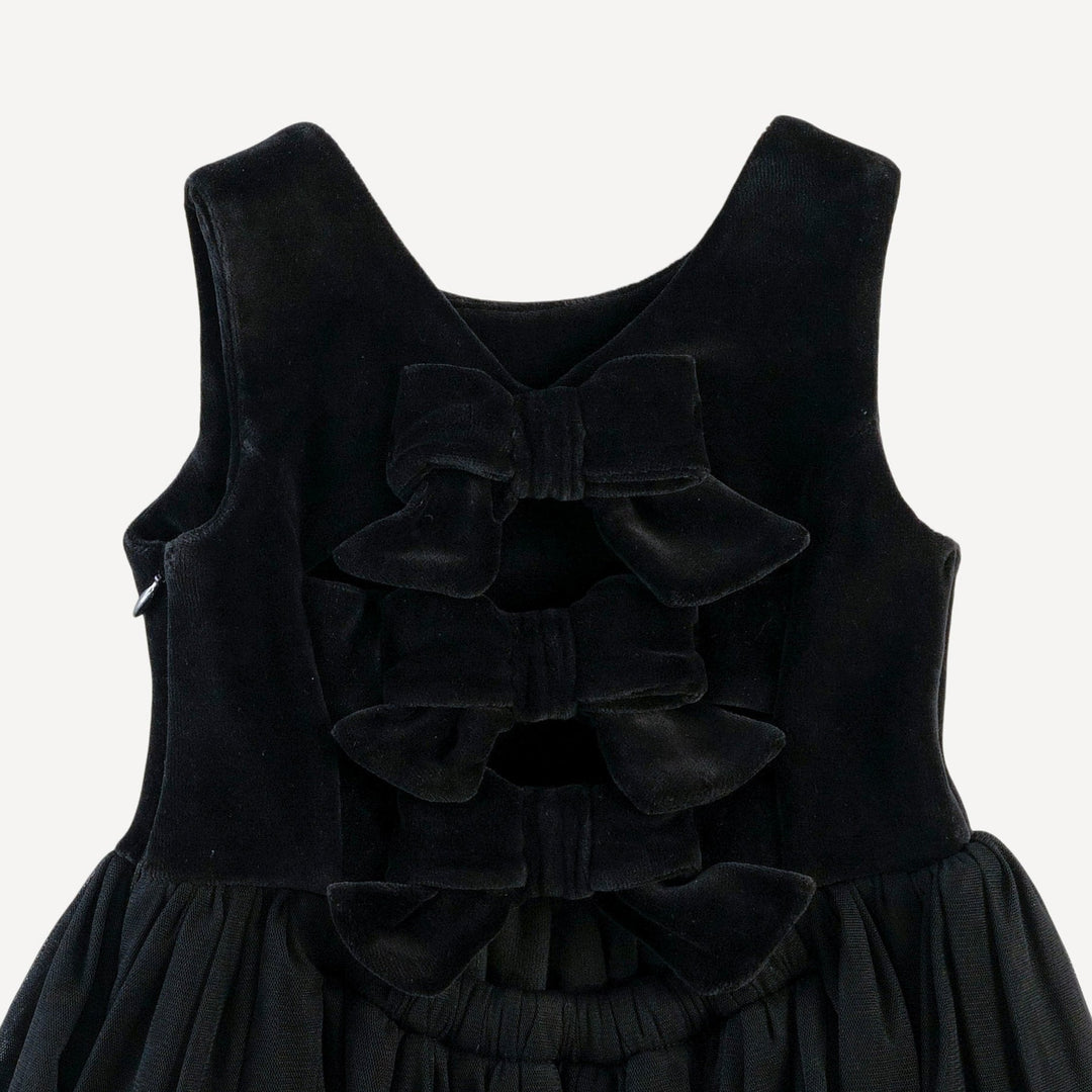 sleeveless back bow tulle dress | black | organic cotton velour