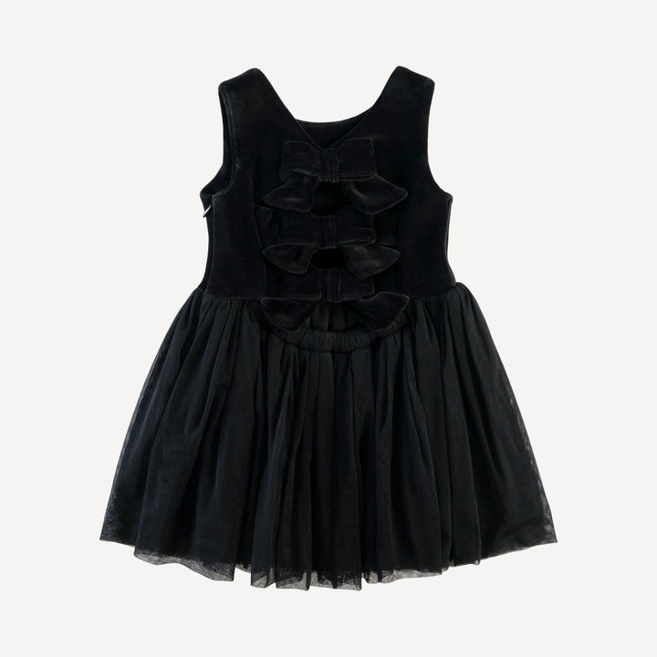 sleeveless back bow tulle dress | black | organic cotton velour