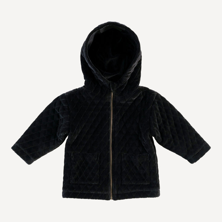 quilted hooded jacket | black | organic cotton velour