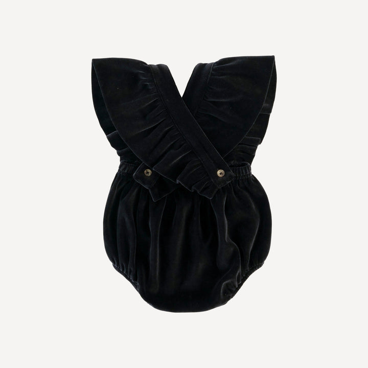 ruffle strap bubble | black | organic cotton velour