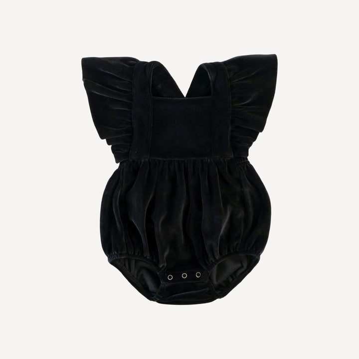 ruffle strap bubble | black | organic cotton velour