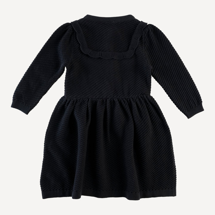 long sleeve scallop yoke sweater dress | black | organic cotton moss knit