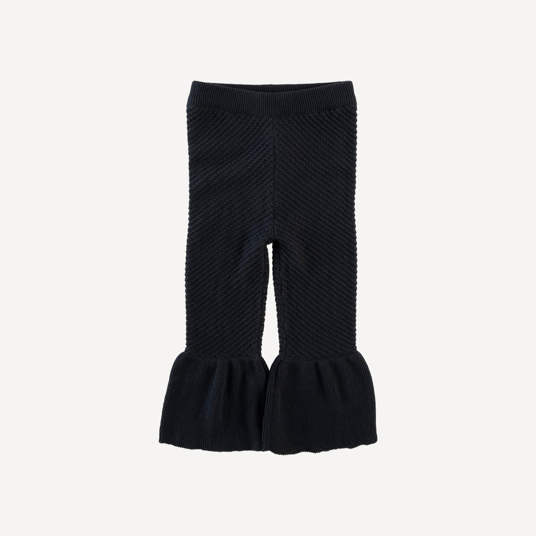 ruffle leg sweater pant | black | organic cotton moss knit