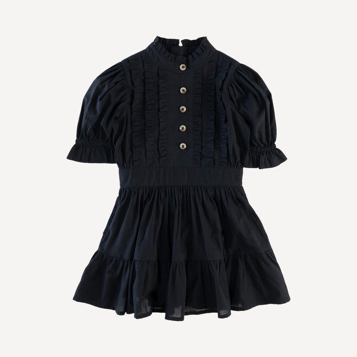 puff sleeve short tier dress | black | organic cotton woven