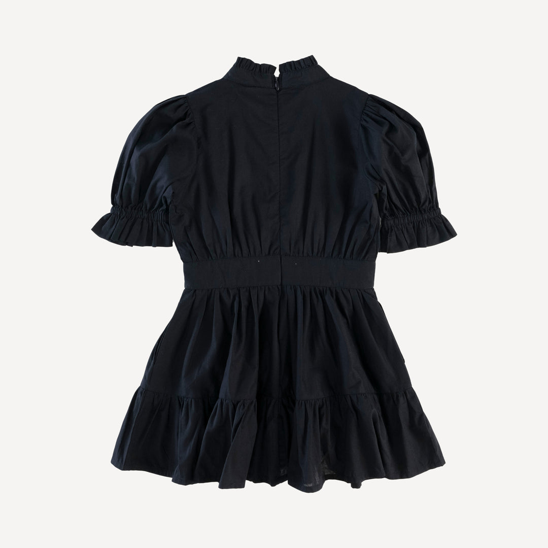 puff sleeve short tier dress | black | organic cotton woven