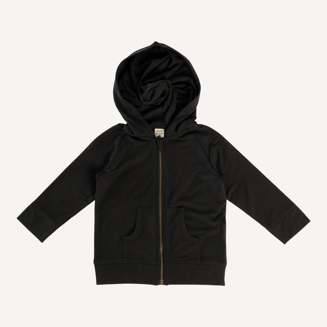 long sleeve zip front pocket hoodie | black | lenzing modal