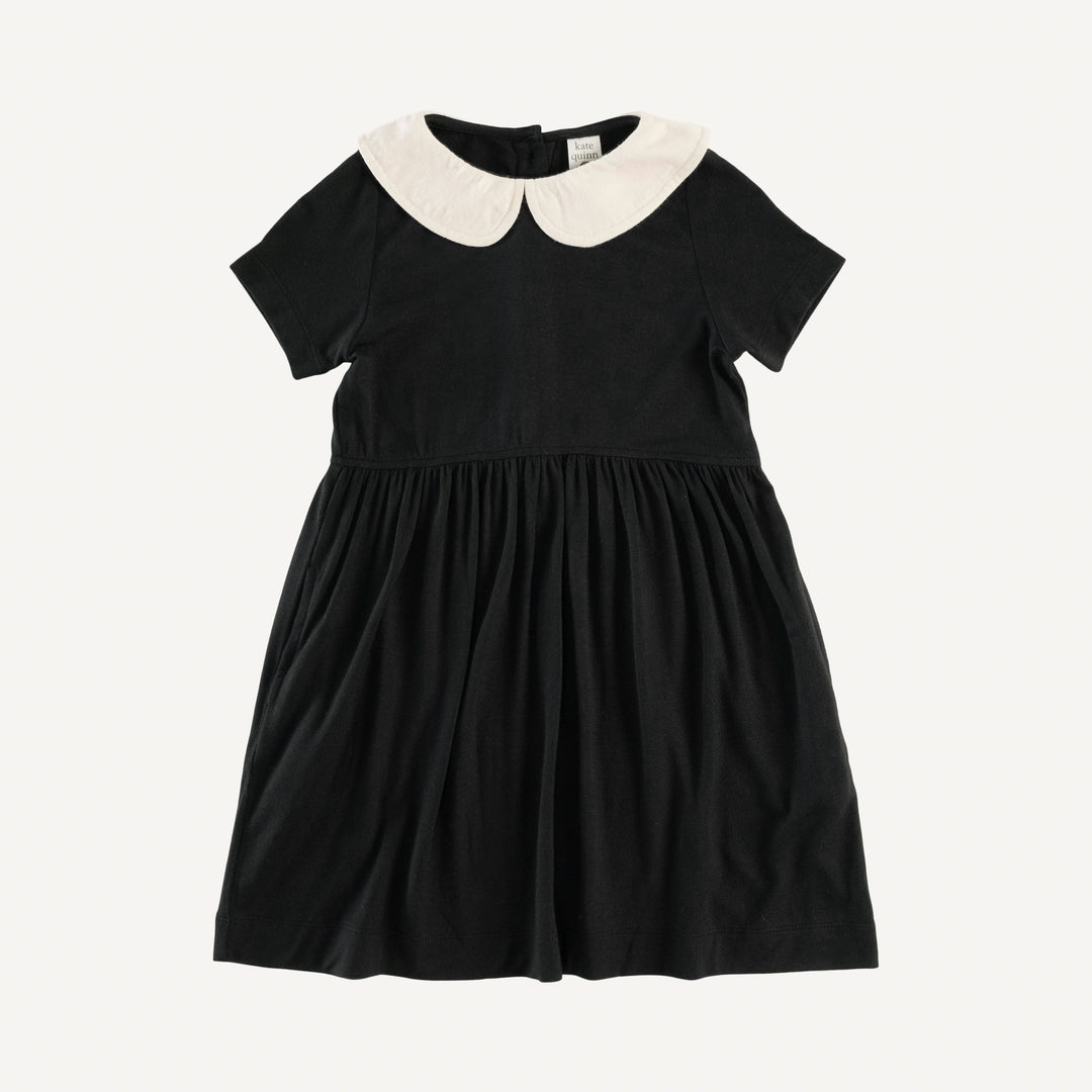 short sleeve peter pan dress | black | organic cotton wide rib