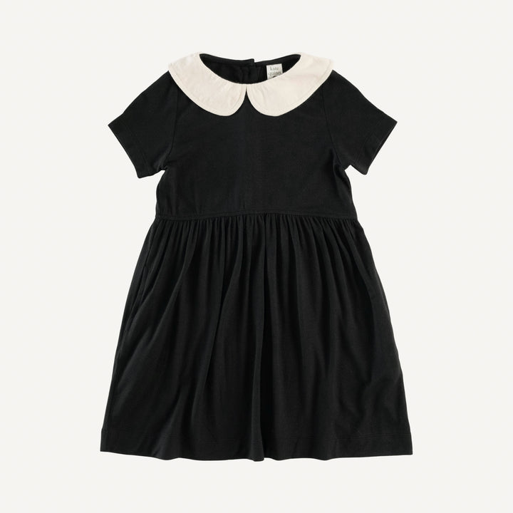 short sleeve peter pan dress | black | organic cotton wide rib
