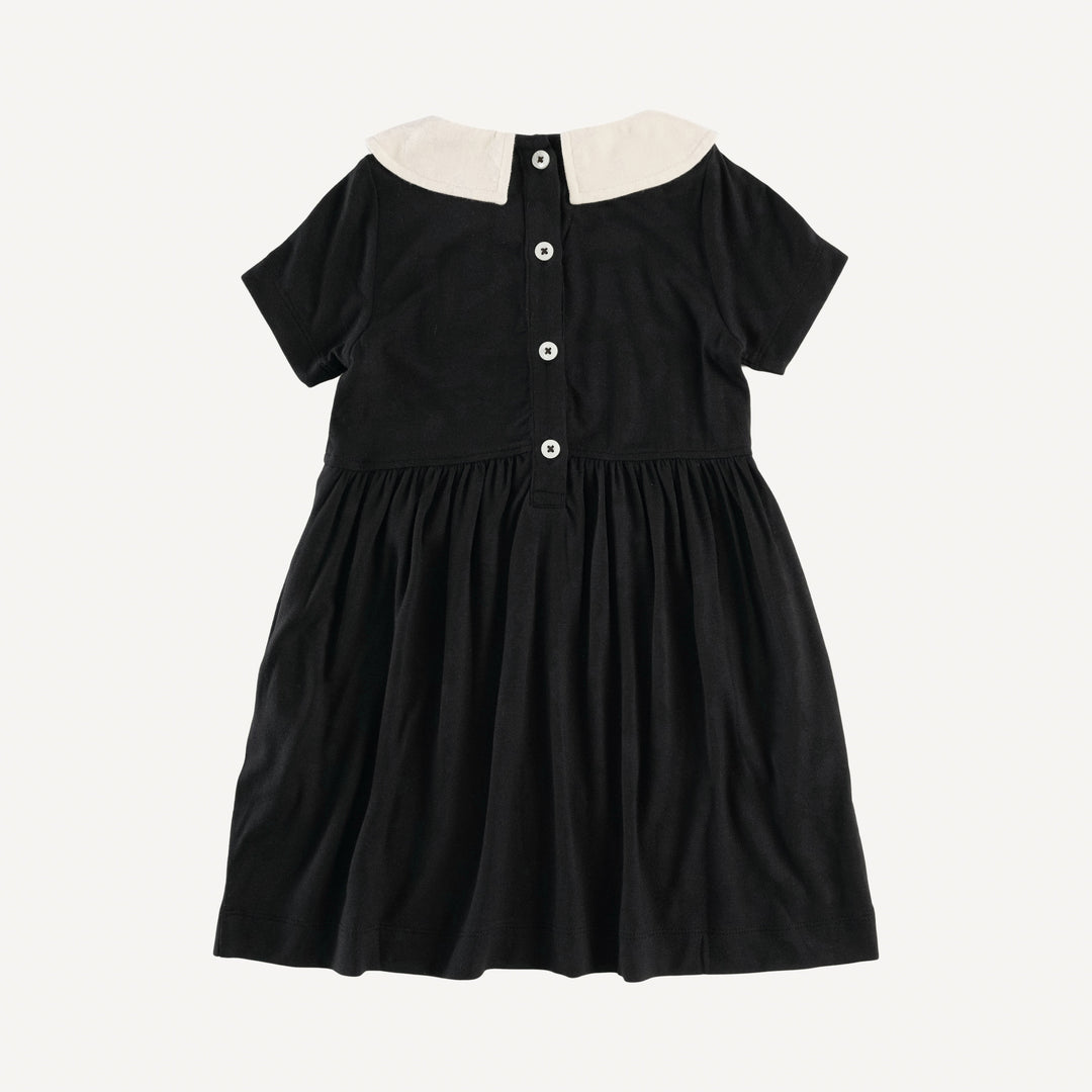 short sleeve peter pan dress | black | organic cotton wide rib